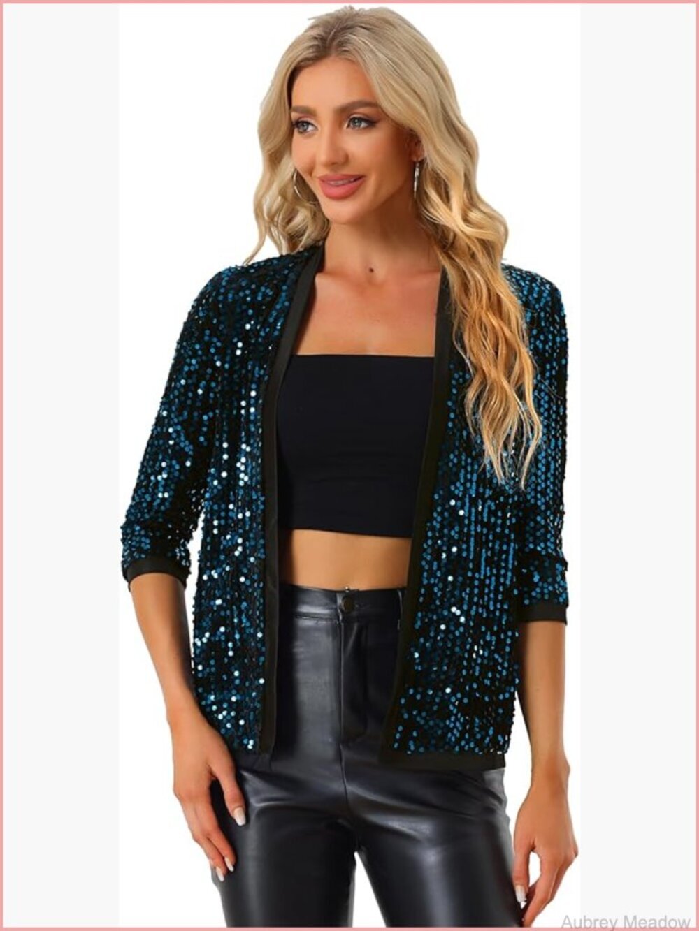 Sequin Cardigan 3/4 Sleeve Open Front Velvet Sparkle Jacket Party Glitter Blazer